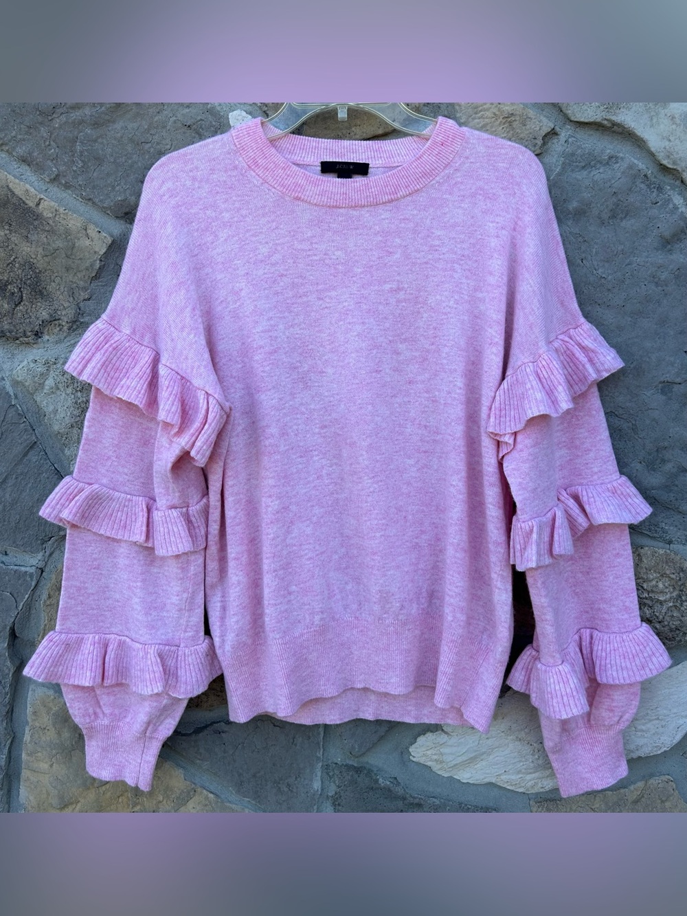 J. Crew Sweater Size M Pink Very Soft Wool Blend Ruffle Feminine Coquette Preppy